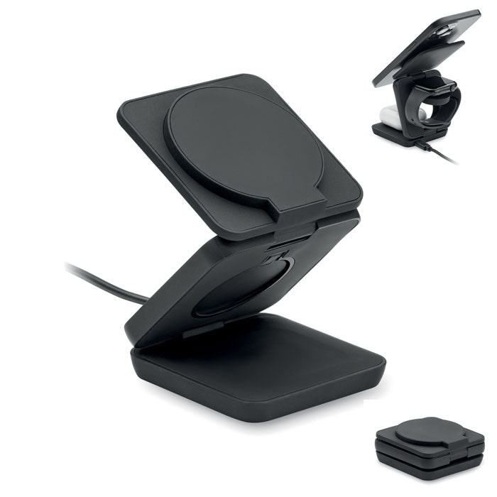 3-in-1 opvouwbaar oplaadstation, zwart