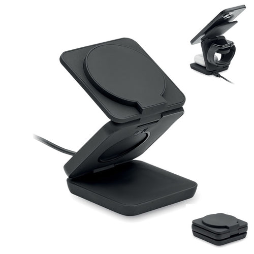 3-in-1 opvouwbaar oplaadstation, zwart
