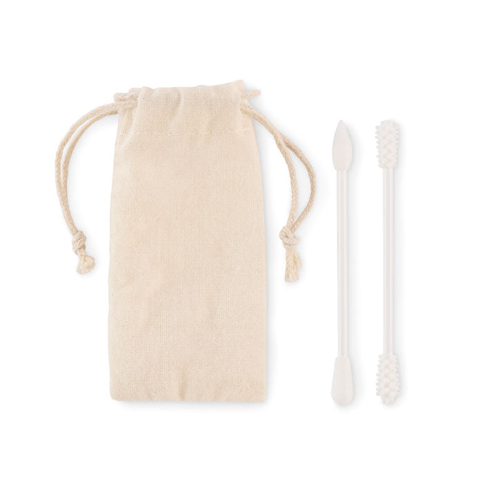 Set van 2 herbruikbare wattenstaafjes, beige