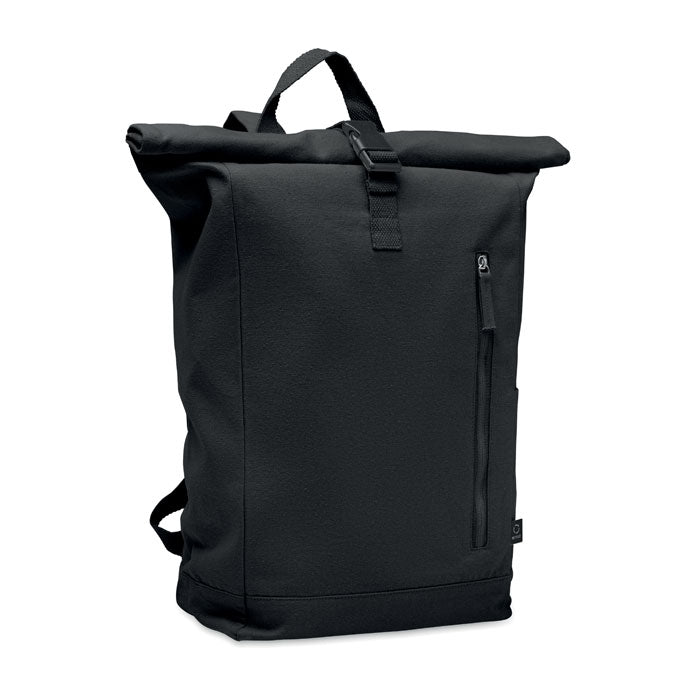 Rolltop rugzak van gerecycled katoen, zwart