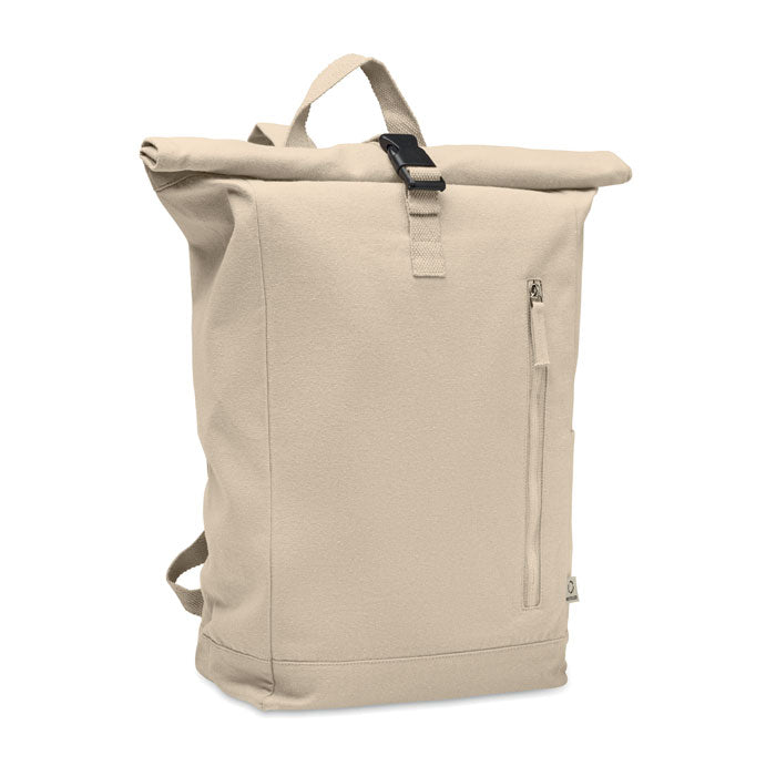 Rolltop rugzak van gerecycled katoen, beige