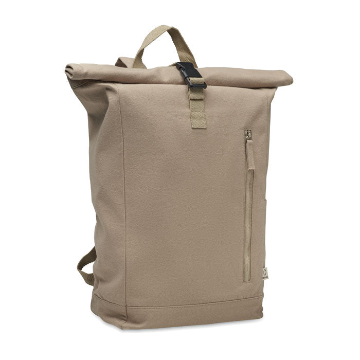Rolltop rugzak van gerecycled katoen, khaki