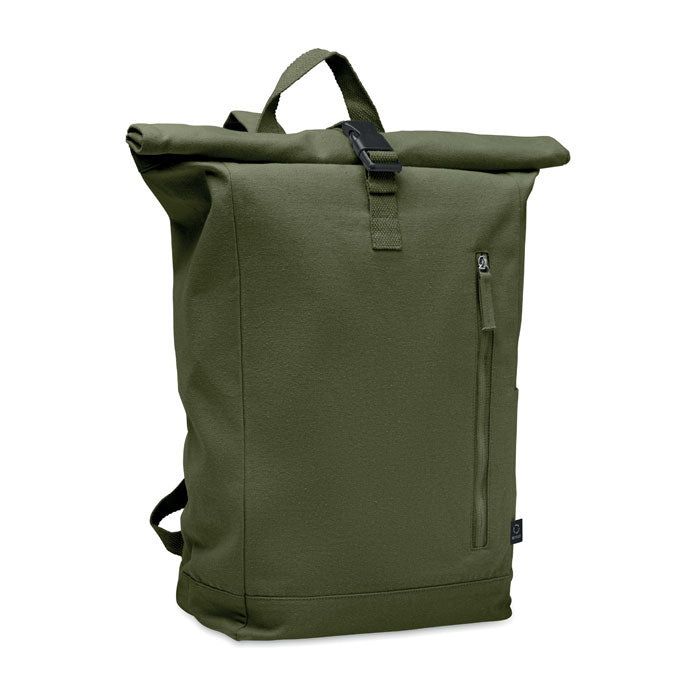 Rolltop rugzak van gerecycled katoen, legergroen