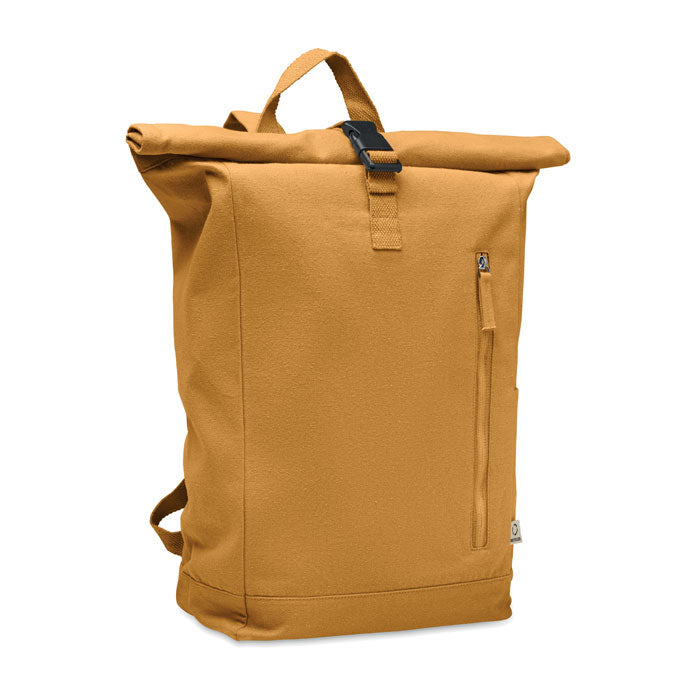 Rolltop rugzak van gerecycled katoen, ochre