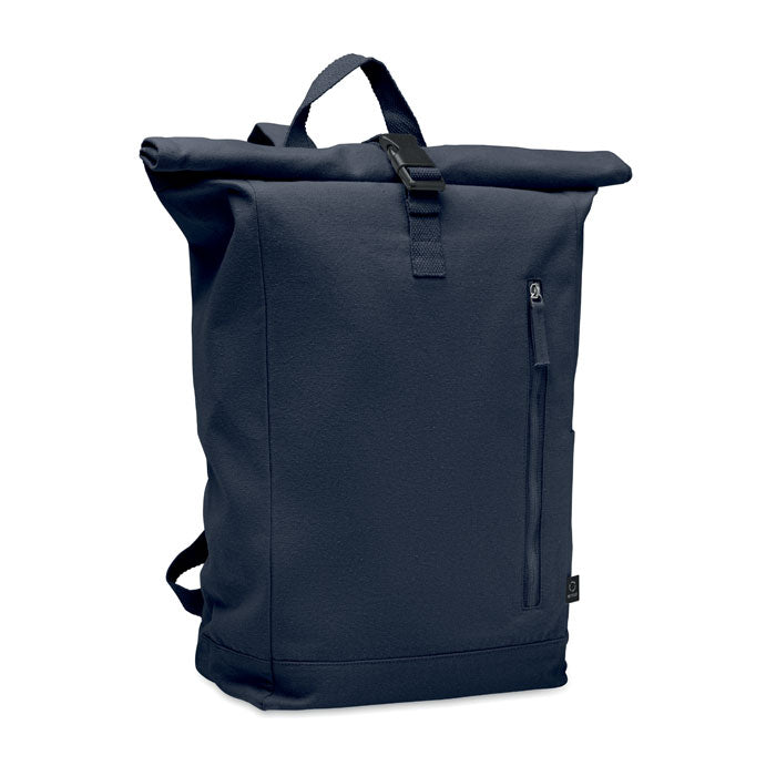 Rolltop rugzak van gerecycled katoen, marineblauw