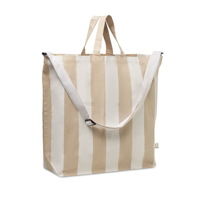Extra grote gestreepte strandtas, wit