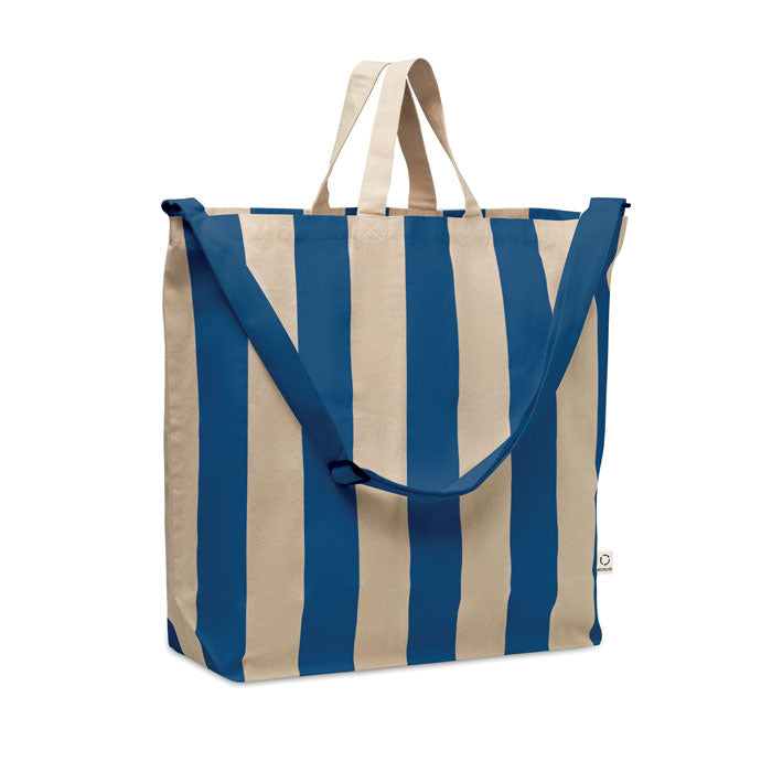 Extra grote gestreepte strandtas, royal blauw