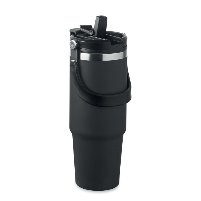 Grote beker 850 ml met uitklapbaar rietje, zwart