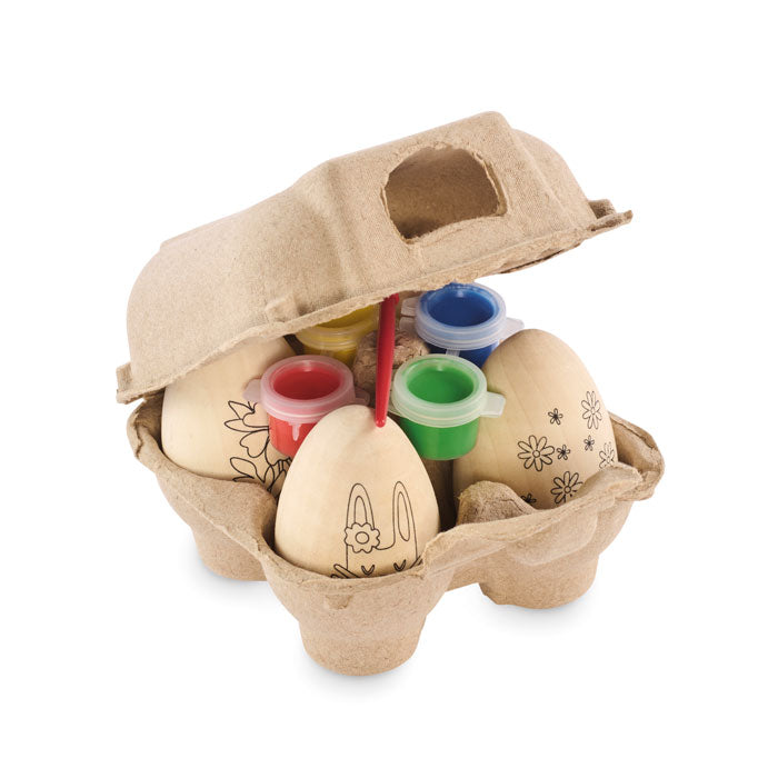 Verfset houten paaseieren, 4 kleuren, hout