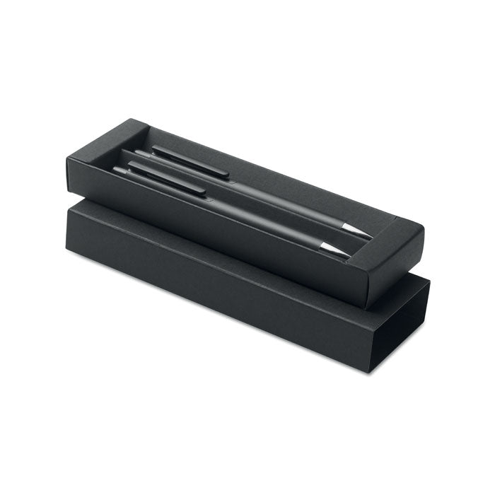 Pennenset met balpen en inktloze pen, aluminium, zwart