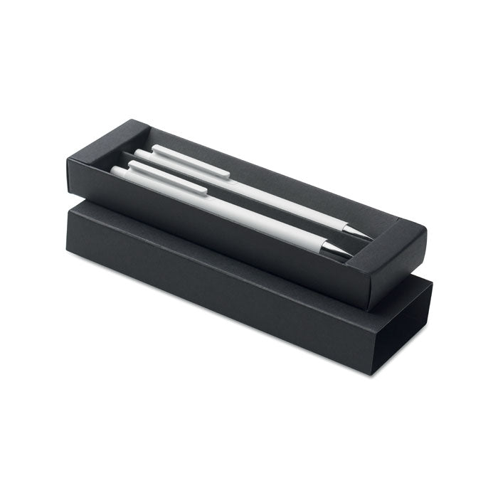 Pennenset met balpen en inktloze pen, aluminium, wit