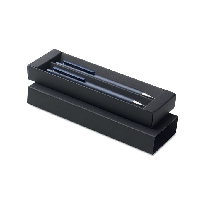 Pennenset met balpen en inktloze pen, aluminium, marineblauw