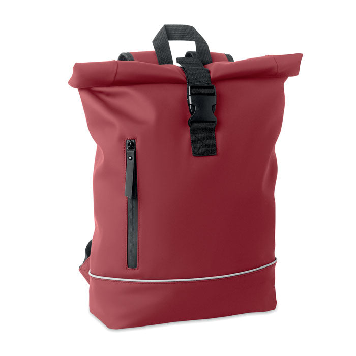 Rolltop laptoprugzak 15 inch met reflecterende strip, bordeaux