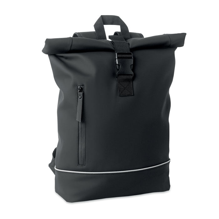 Rolltop laptoprugzak 15 inch met reflecterende strip, zwart