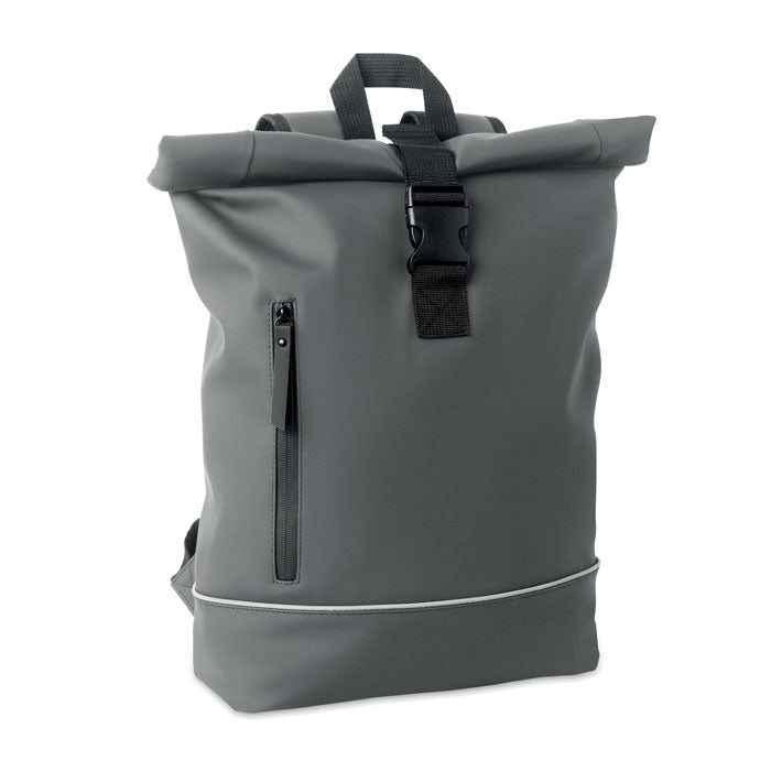 Rolltop laptoprugzak 15 inch met reflecterende strip, steengrijs