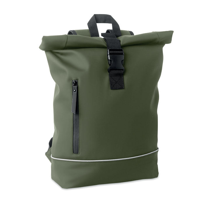 Rolltop laptoprugzak 15 inch met reflecterende strip, donker marinegroen