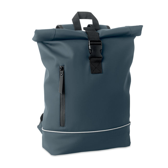Rolltop laptoprugzak 15 inch met reflecterende strip, marineblauw