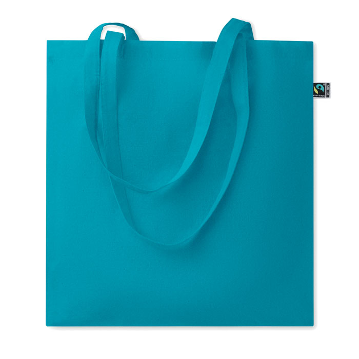 Katoenen boodschappentas met lange hengsels, turquoise
