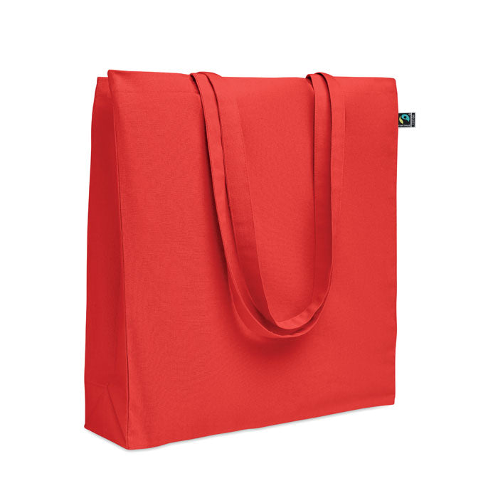 Katoenen boodschappentas met zijvouw en lange hengsels, rood