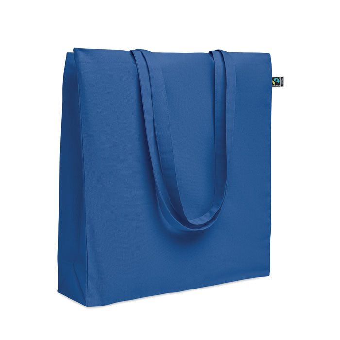 Katoenen boodschappentas met zijvouw en lange hengsels, royal blauw