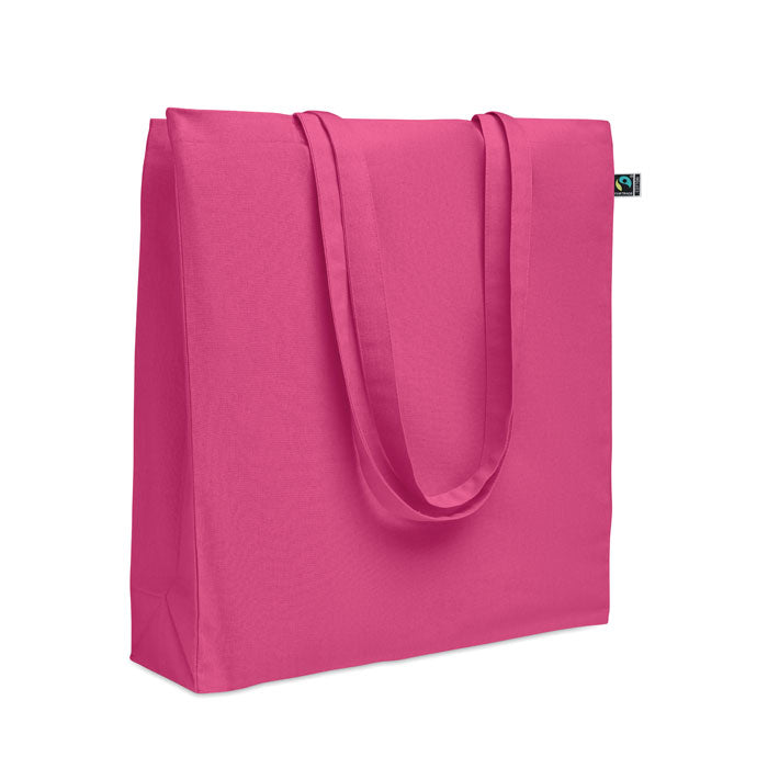Katoenen boodschappentas met zijvouw en lange hengsels, fuchsia