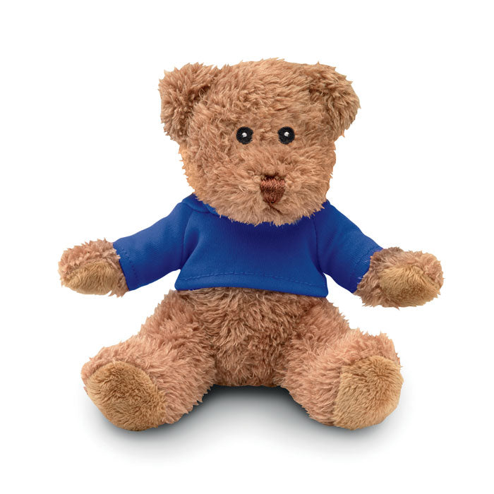 Pluche teddybeer met T-shirt, 13x15 cm, blauw