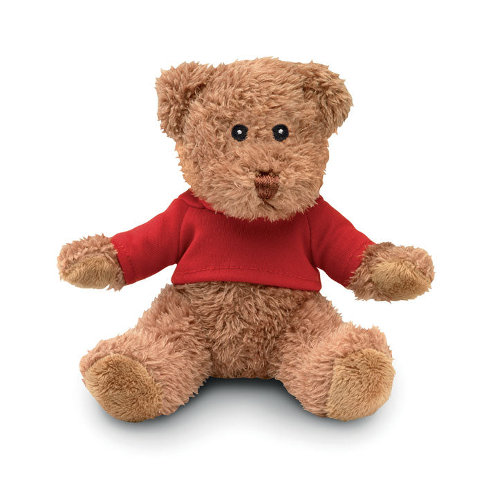 Pluche teddybeer met T-shirt, 13x15 cm, rood