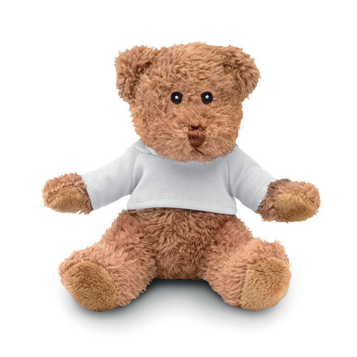 Pluche teddybeer met T-shirt, 13x15 cm, wit