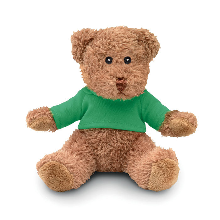 Pluche teddybeer met T-shirt, 13x15 cm, groen