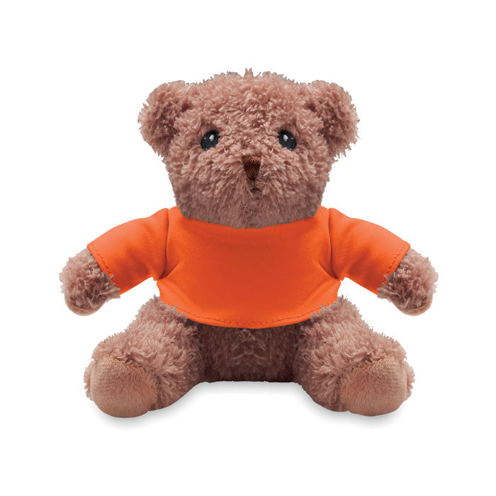 Pluche teddybeer met T-shirt, 13x15 cm, oranje