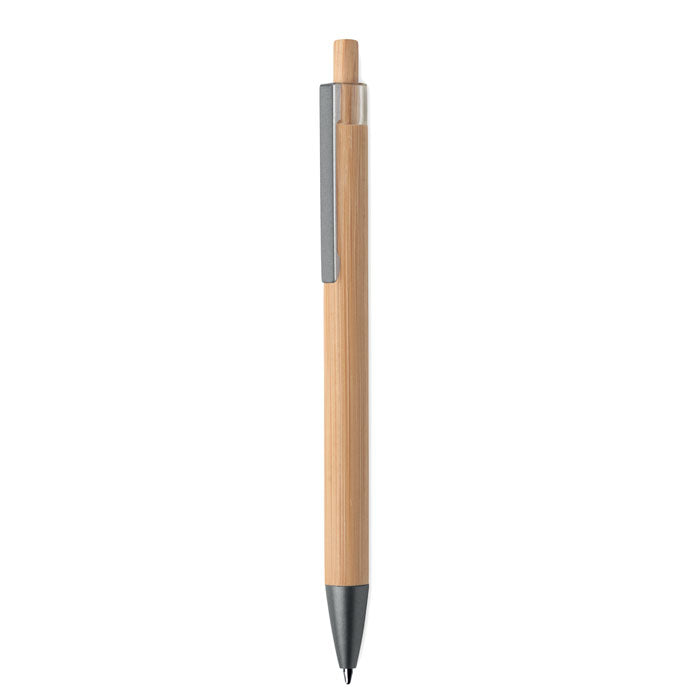 Pen met bamboe behuizing en metalen clip, hout