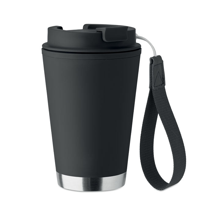 Dubbelwandige beker 300 ml met polsband, zwart