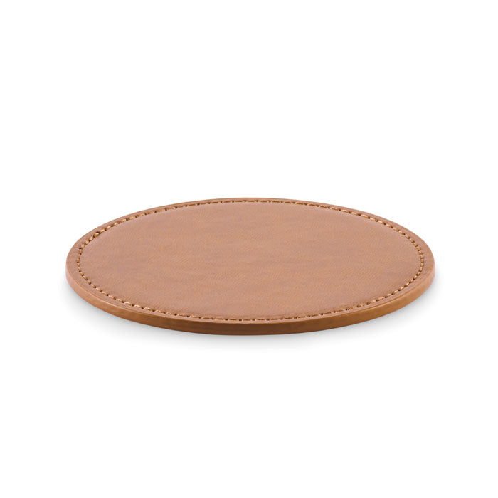 Ronde onderzetter van kunstleer, bruin