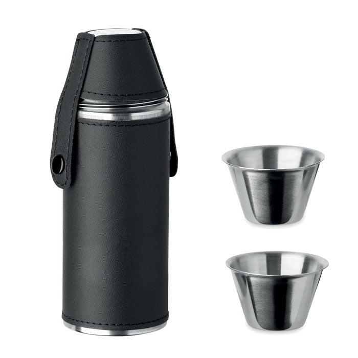 Heupflacon met twee borrelglaasjes in deksel, 230 ml, zwart