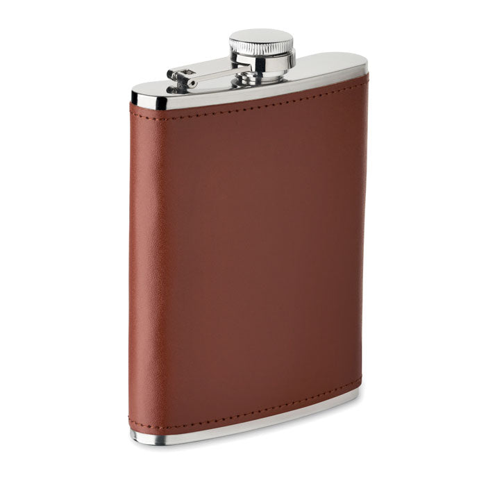 Slanke heupflacon met kunstleren bekleding, 200 ml, bruin
