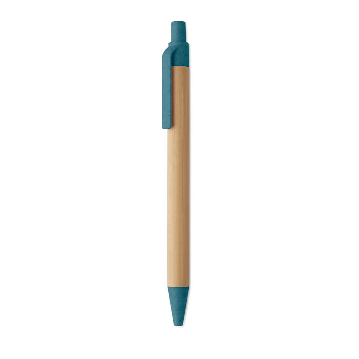 Pen met bamboe houder en afwerking van tarwestro, blauw