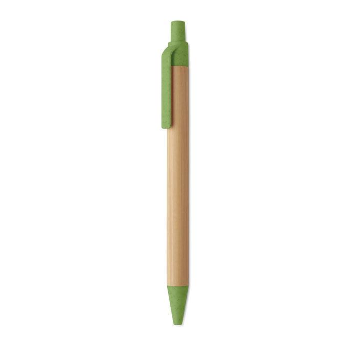 Pen met bamboe houder en afwerking van tarwestro, groen