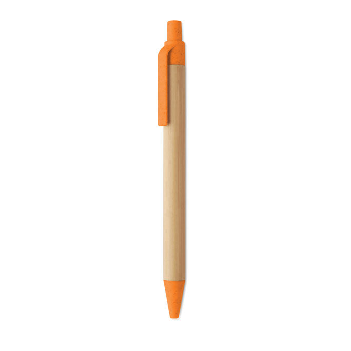 Pen met bamboe houder en afwerking van tarwestro, oranje
