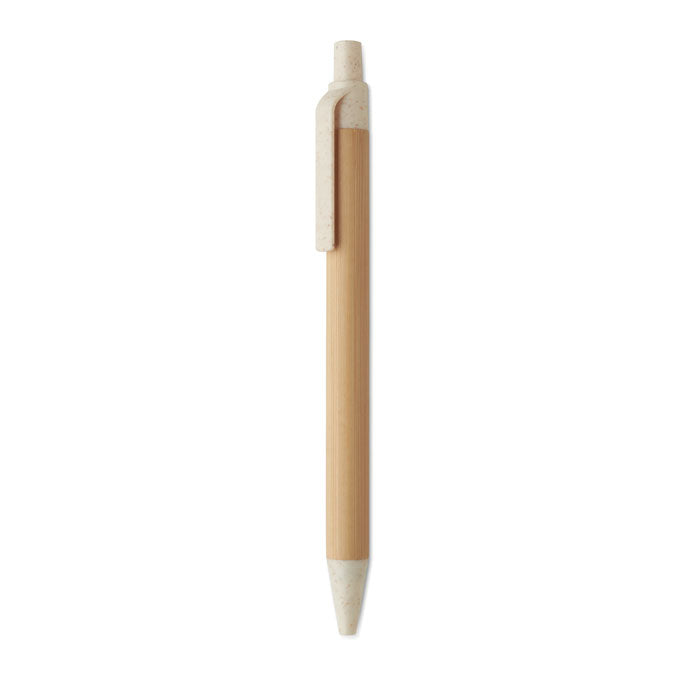 Pen met bamboe houder en afwerking van tarwestro, beige