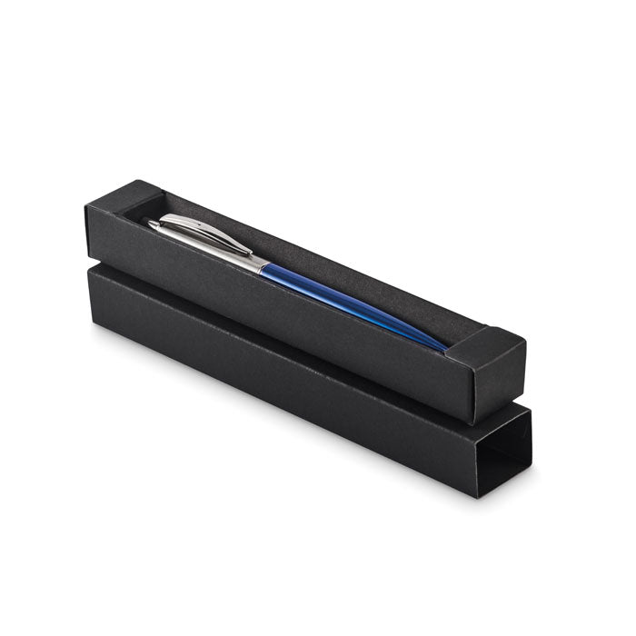 Pen met drukknop en houder van gerecycled roestvrij staal, blauw