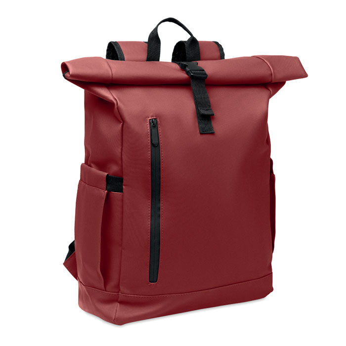 Rolltop laptoprugzak 15 inch, gecoat gerecycled polyester, bordeaux