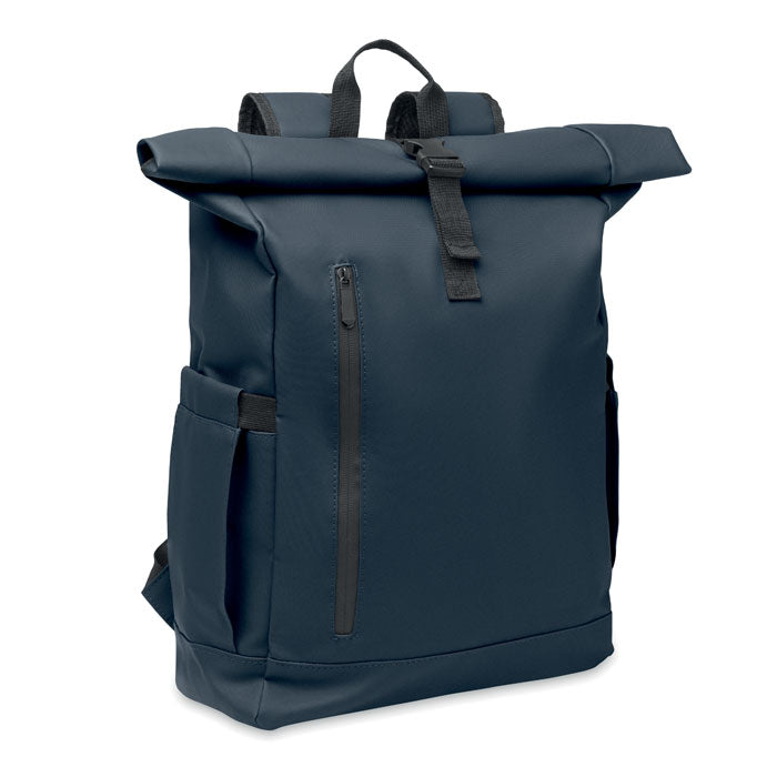 Rolltop laptoprugzak 15 inch, gecoat gerecycled polyester, blauw