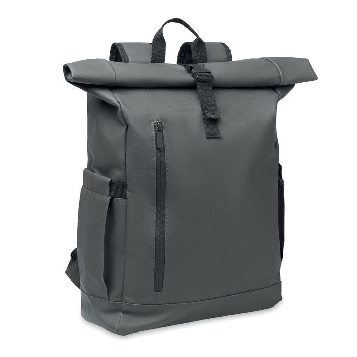 Rolltop laptoprugzak 15 inch, gecoat gerecycled polyester, steengrijs