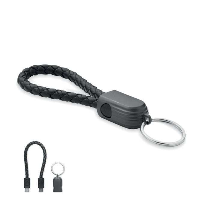 Sleutelhangerlus met ingebouwde oplaadkabel USB-C, zwart