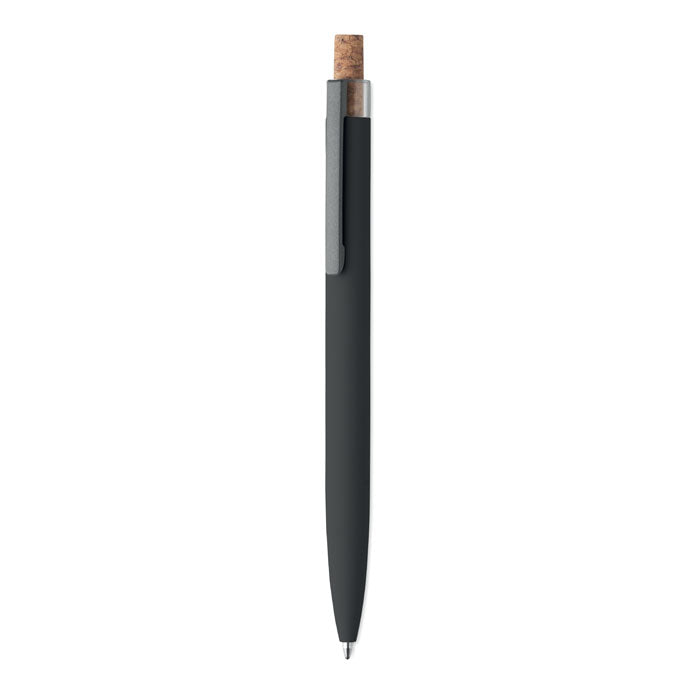Pen van gerecycled aluminium met kurken detail, zwart