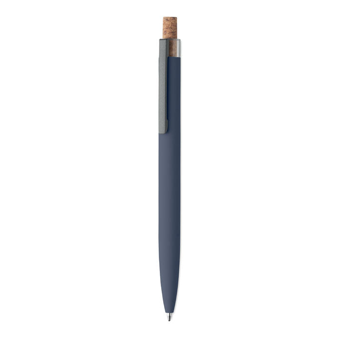Pen van gerecycled aluminium met kurken detail, blauw