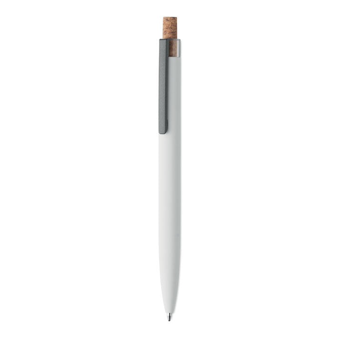 Pen van gerecycled aluminium met kurken detail, wit