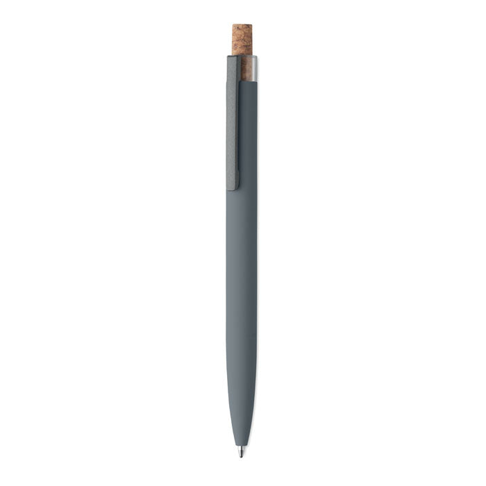 Pen van gerecycled aluminium met kurken detail, steengrijs