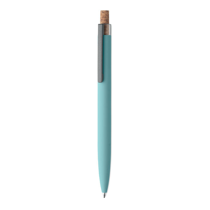 Pen van gerecycled aluminium met kurken detail, babyblauw