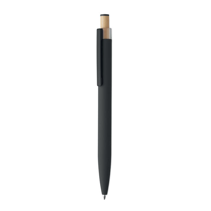 Pen van gerecycled aluminium met bamboe drukknop, zwart